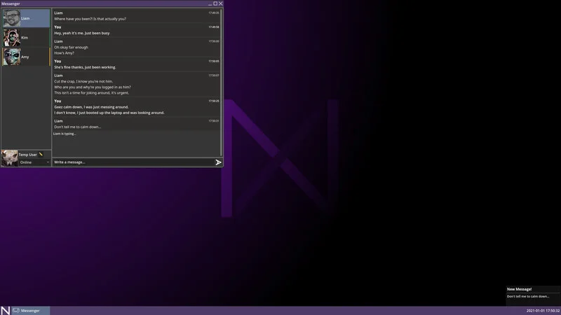 NexOS Messenger application showing conversation threads