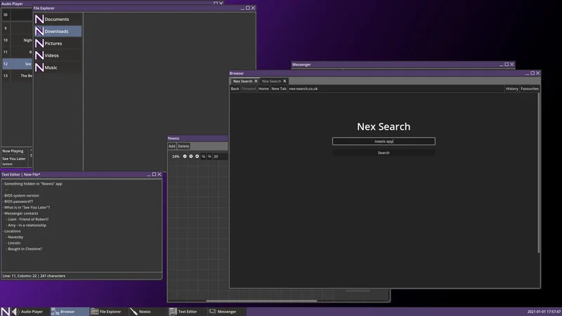 NexOS desktop with multiple application windows open